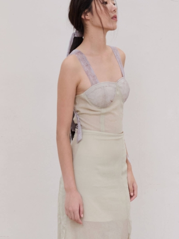 Green Jade Tulle Laceup Bustier Green Top