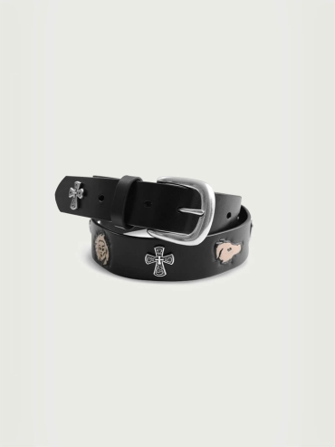 Black Portrait Embossed Calfskin Belt