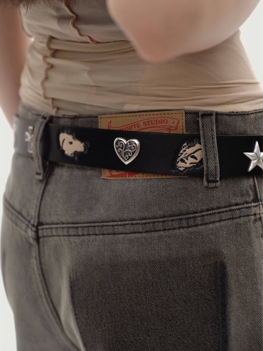 Black Portrait Embossed Calfskin Belt