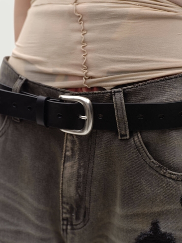 Black Portrait Embossed Calfskin Belt