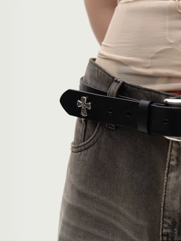 Black Portrait Embossed Calfskin Belt