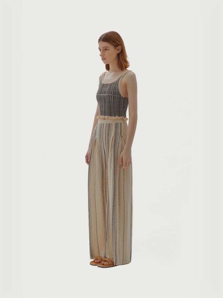 Beige and green siliene.p trousers