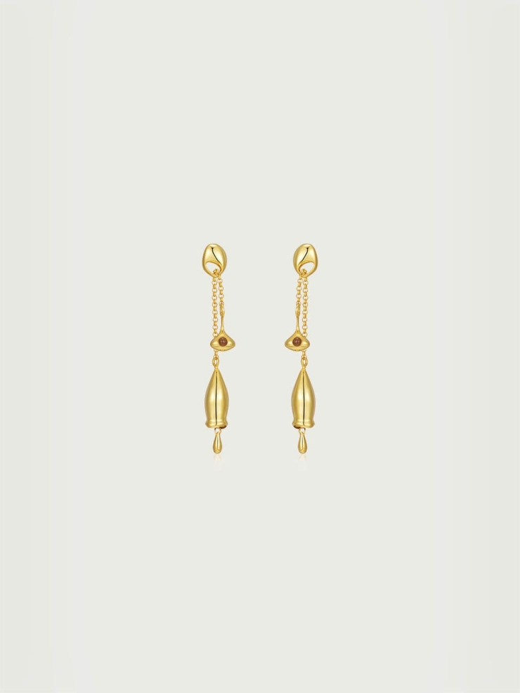 Gold Long Chain Bell Earrings