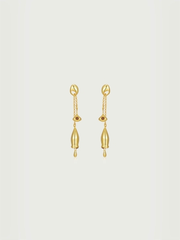 Gold Long Chain Bell Earrings