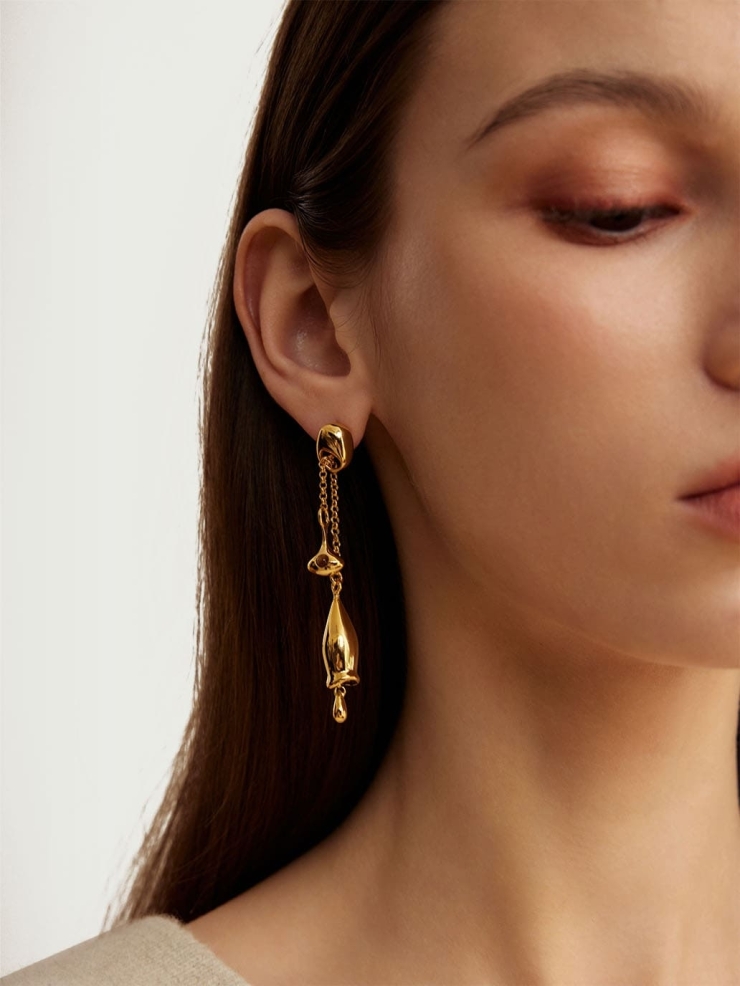 Gold Long Chain Bell Earrings