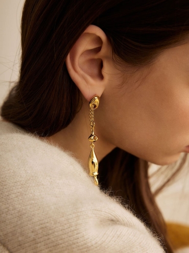 Gold Long Chain Bell Earrings