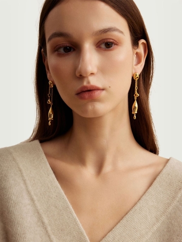 Gold Long Chain Bell Earrings