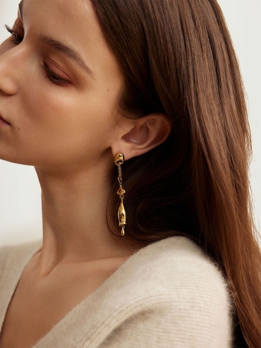 Gold Long Chain Bell Earrings