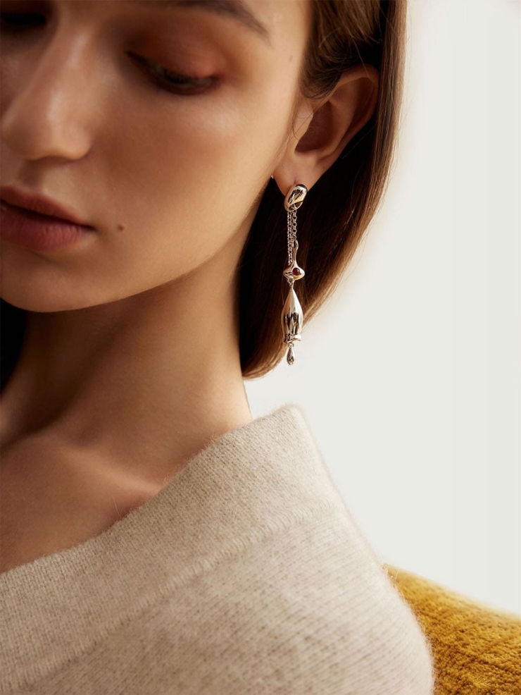 Silver Long Chain Bell Earrings