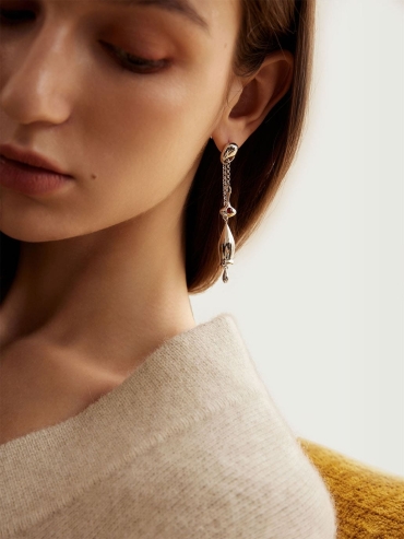 Silver Long Chain Bell Earrings