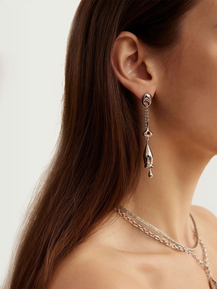 Silver Long Chain Bell Earrings