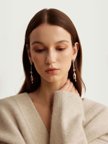 Silver Long Chain Bell Earrings