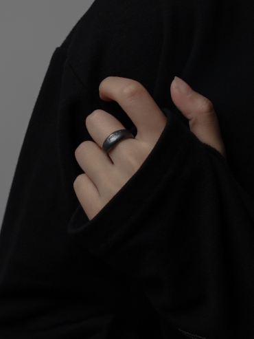 Round Not Round - Wide Black Citrine Silver Ring