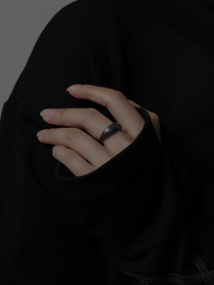 Round Not Round - Wide Black Citrine Silver Ring