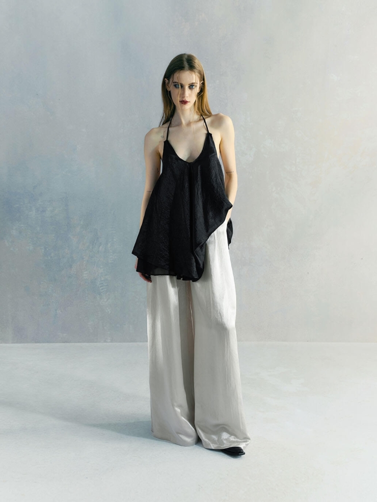 Gray Acetate Pod Wide Leg Pants