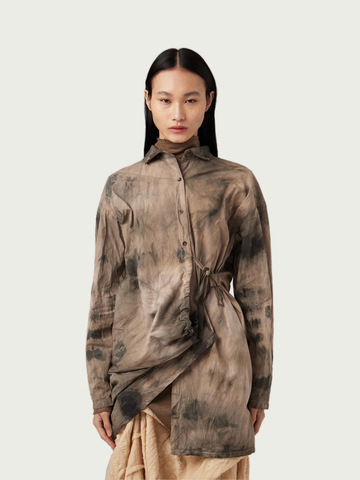 Tie Dyed Asymmetrical Strapping Shirt
