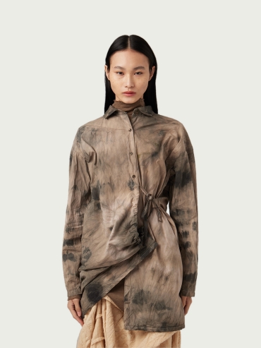 Tie Dyed Asymmetrical Strapping Shirt