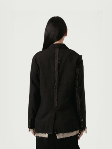 Black Raw Edge Patch-work Woolen Blazer