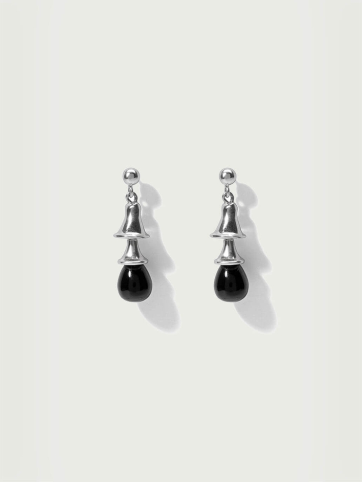 Black bell silver earrings