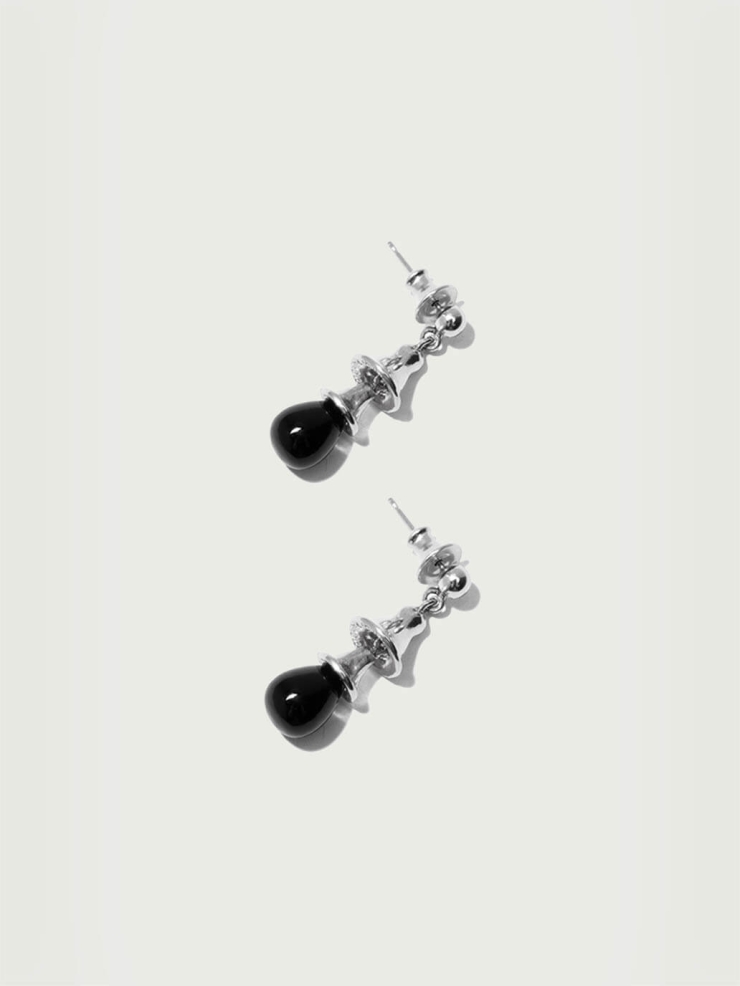 Black bell silver earrings