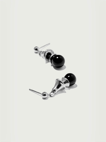 Black bell silver earrings