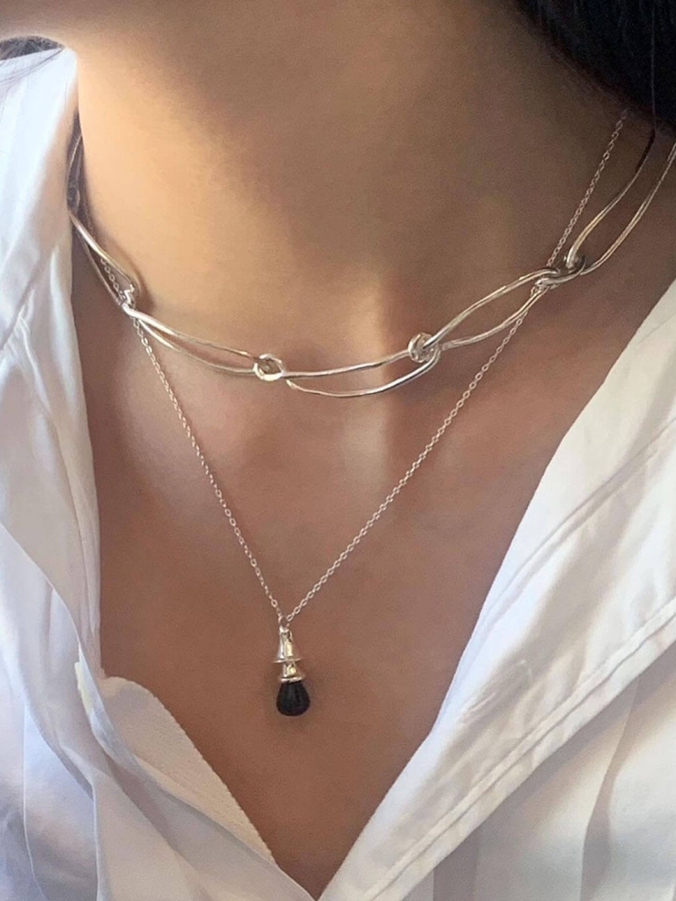Black bell silver necklace