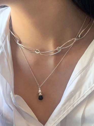 Black bell silver necklace