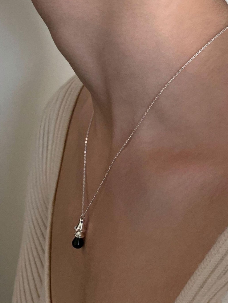 Black bell silver necklace