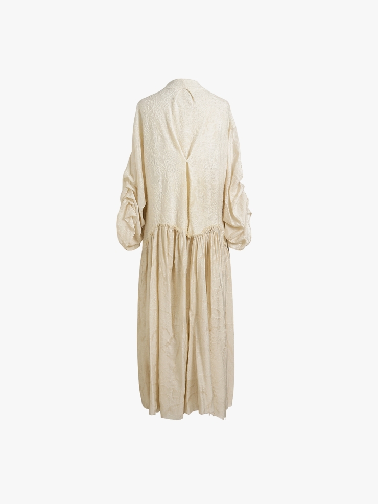 ELYWOOD Beige V-Neck Pleated Dress