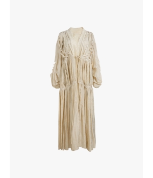 ELYWOOD Beige V-Neck Pleated Dress