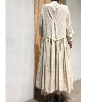 ELYWOOD Beige V-Neck Pleated Dress