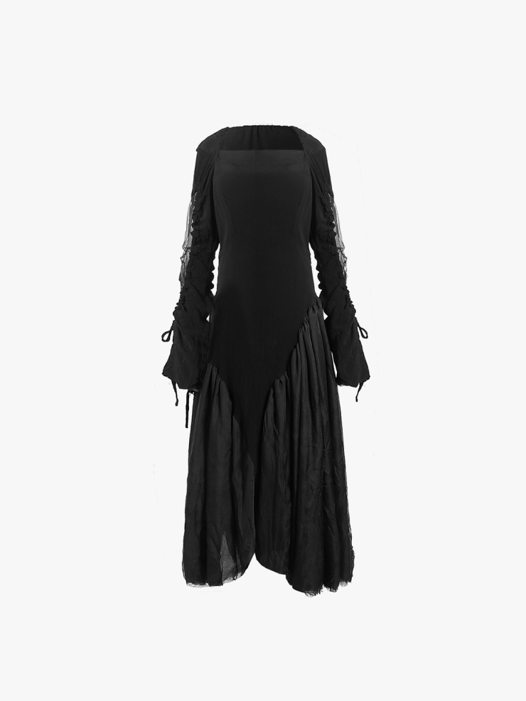 ELYWOOD Black Drawstring Sleeve Dress