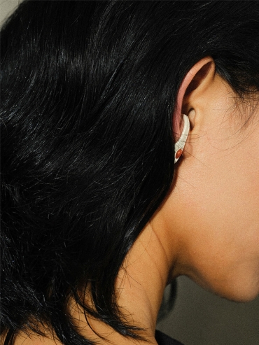 Silver and red spike amber earcuff-  small