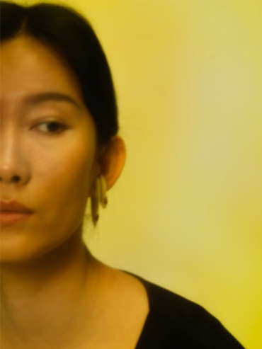 Silver and red spike amber earcuff - large