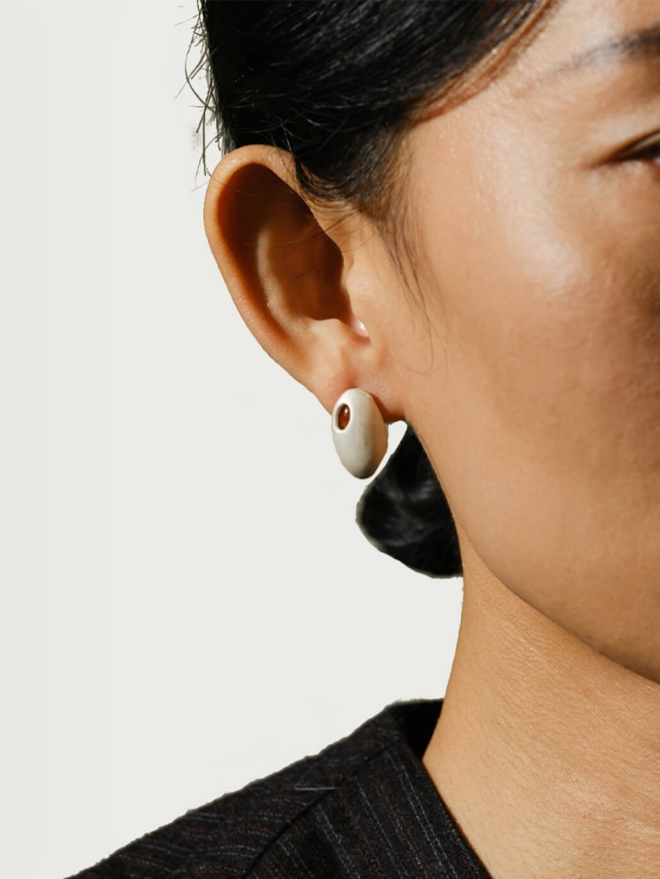 Silver and red dome amber earrings - small