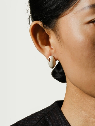 Silver and red dome amber earrings - small