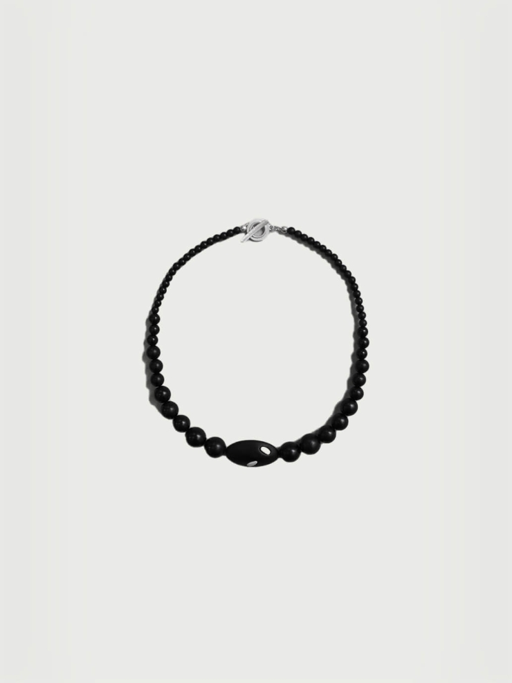 Silver and black ebony grain, beaded choker