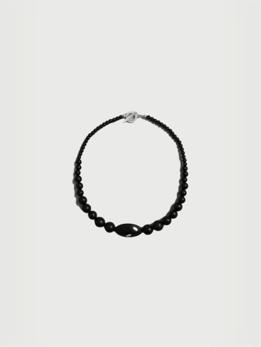 Silver and black ebony grain, beaded choker