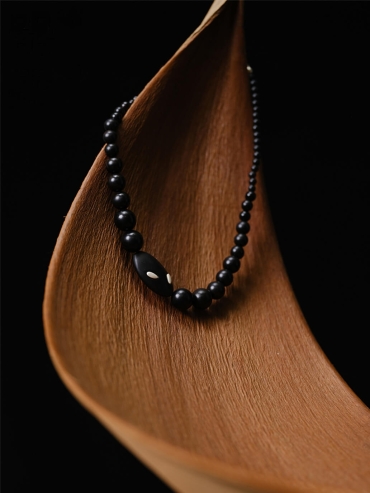 Silver and black ebony grain, beaded choker