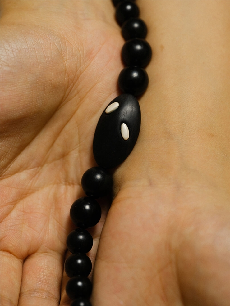 Silver and black ebony grain, beaded choker