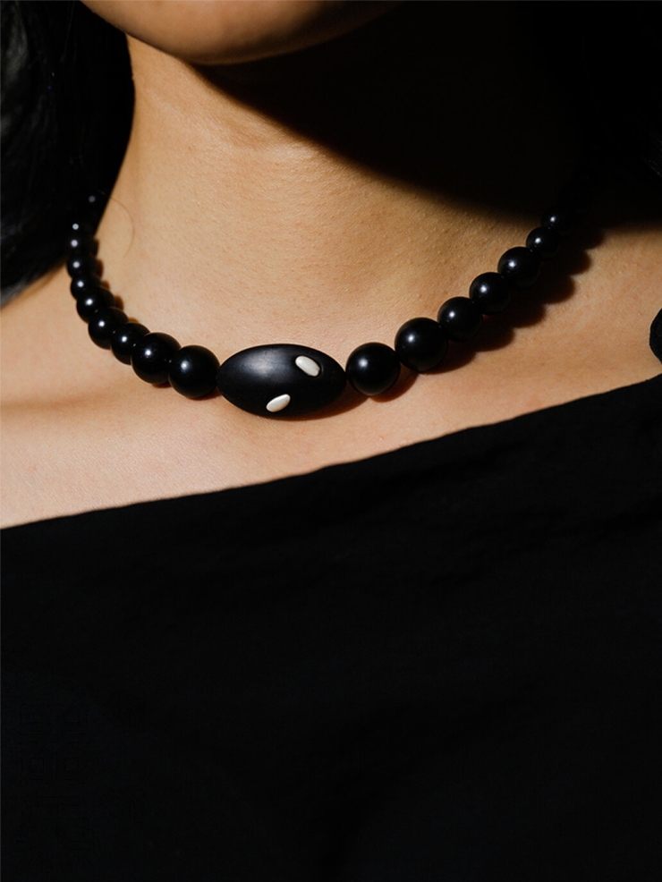 Silver and black ebony grain, beaded choker