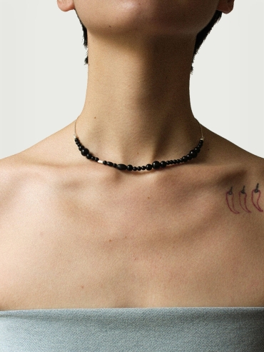 Silver and black beaded chain necklace