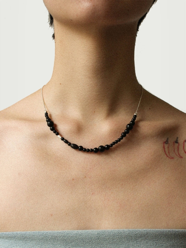 Silver and black beaded chain necklace