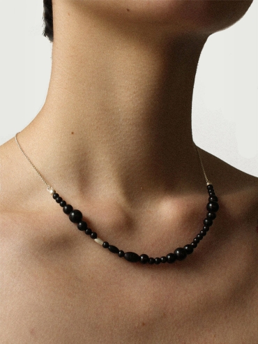 Silver and black beaded chain necklace