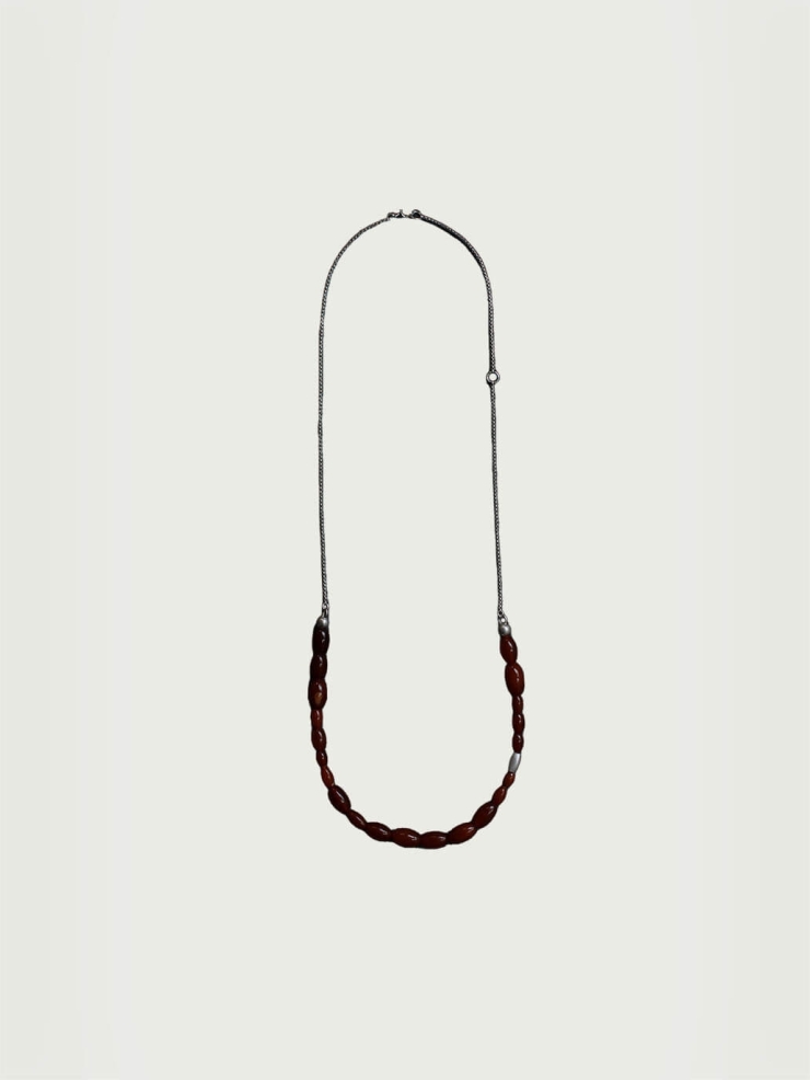 Silver and red beaded chain necklace