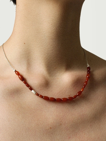 Silver and red beaded chain necklace