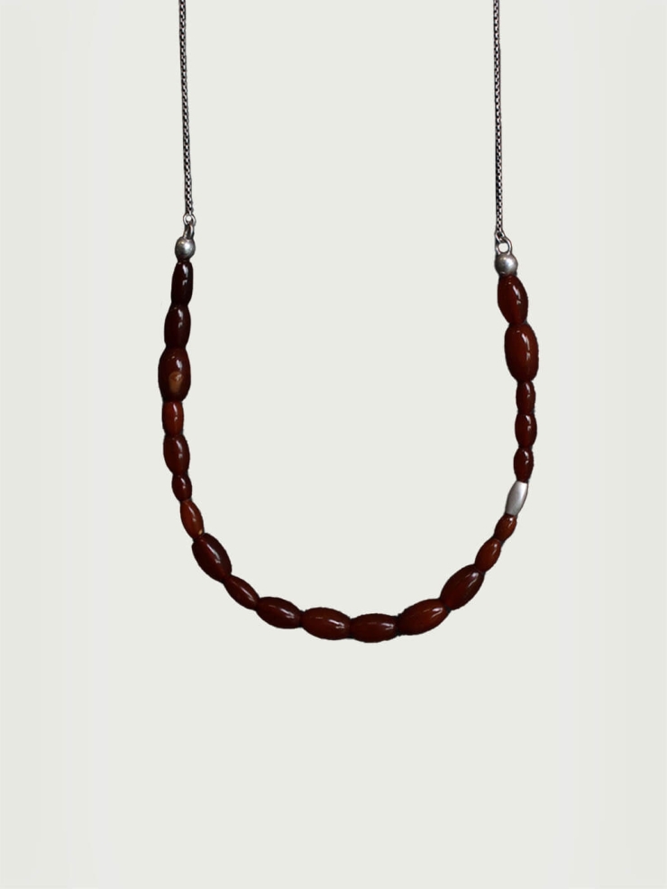 Silver and red beaded chain necklace