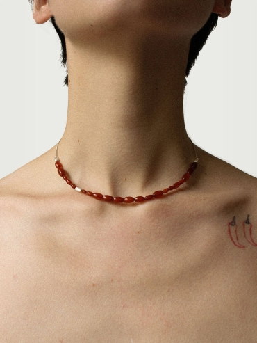 Silver and red beaded chain necklace