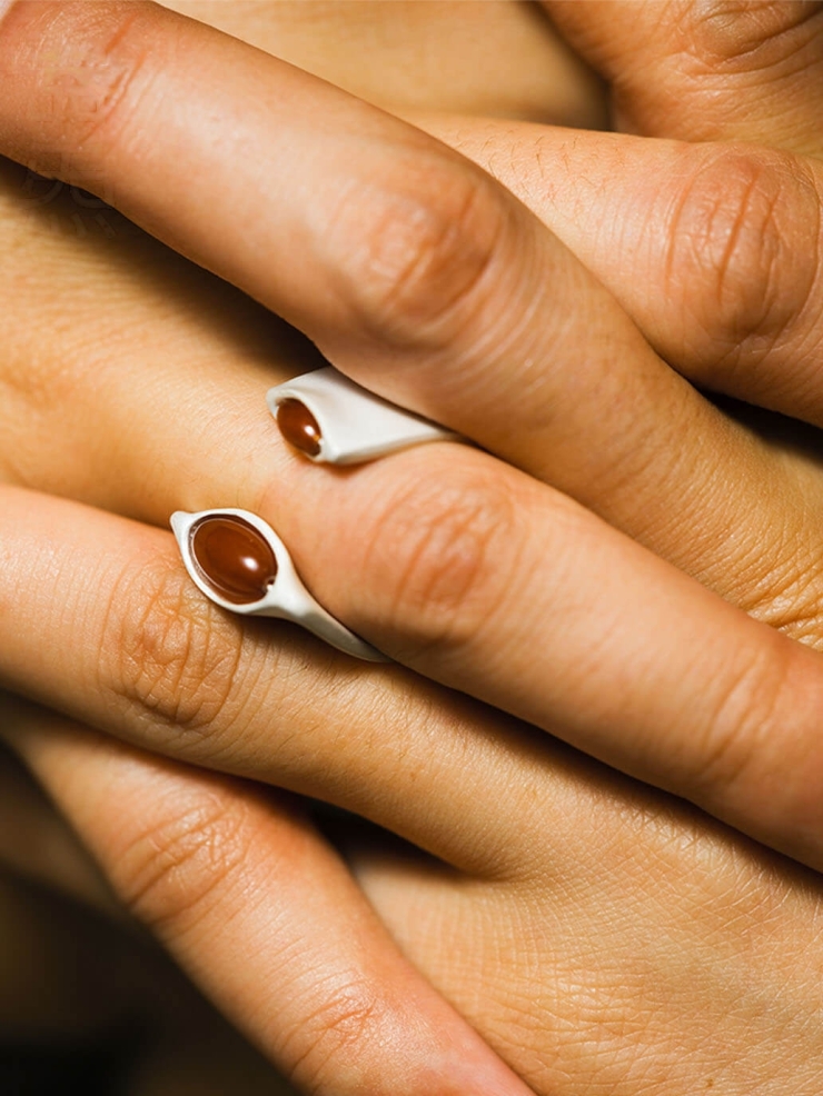 Silver and red kya amber ring