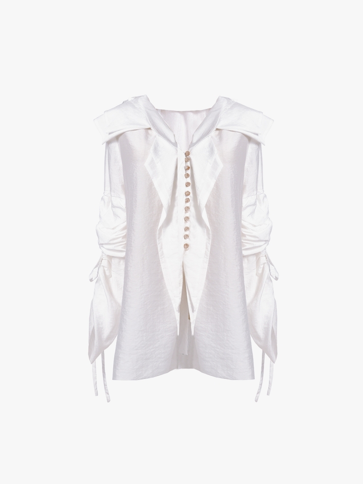 ELYWOOD White Lace Bishop Sleeve Long Coat